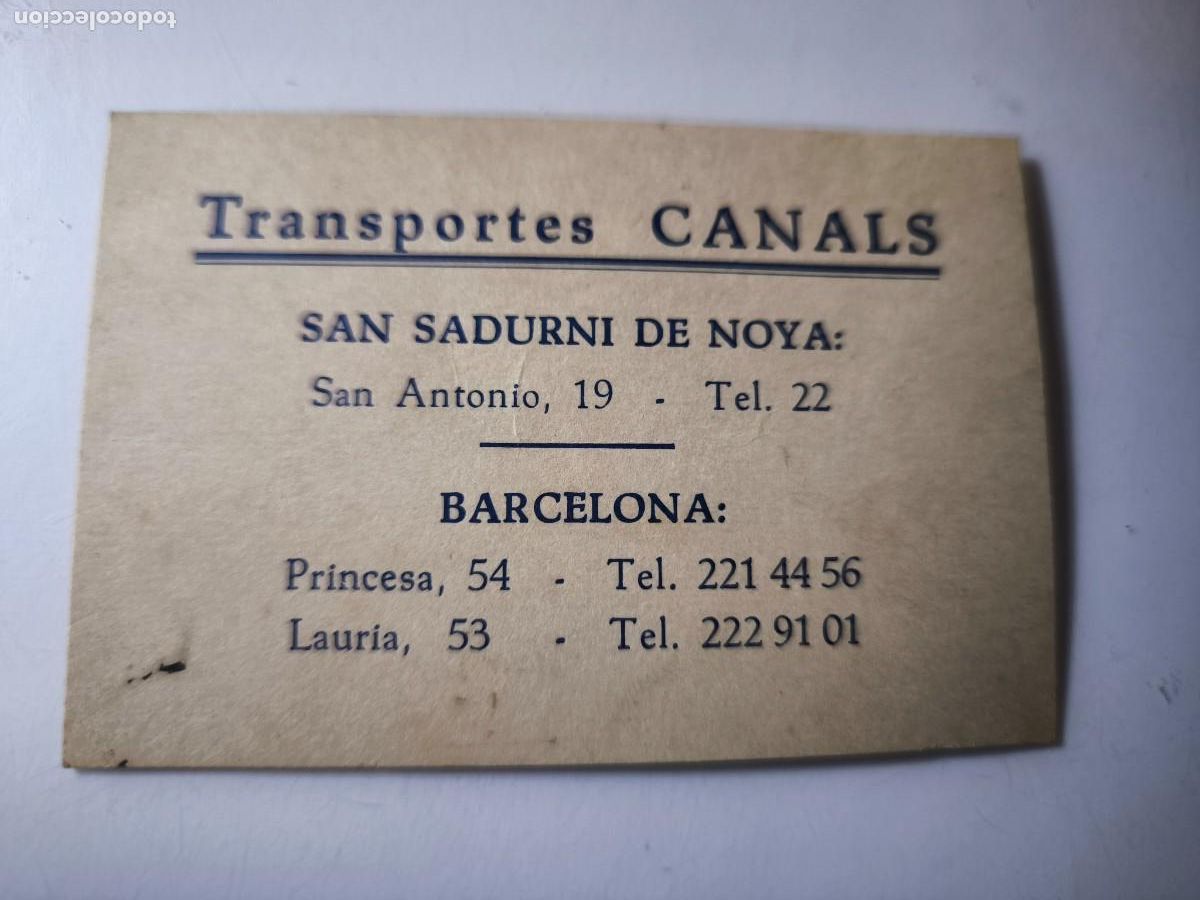 Documentos antiguos: Antigua tarjeta de Visita o Comercial. Transportes Canals. Barcelona.