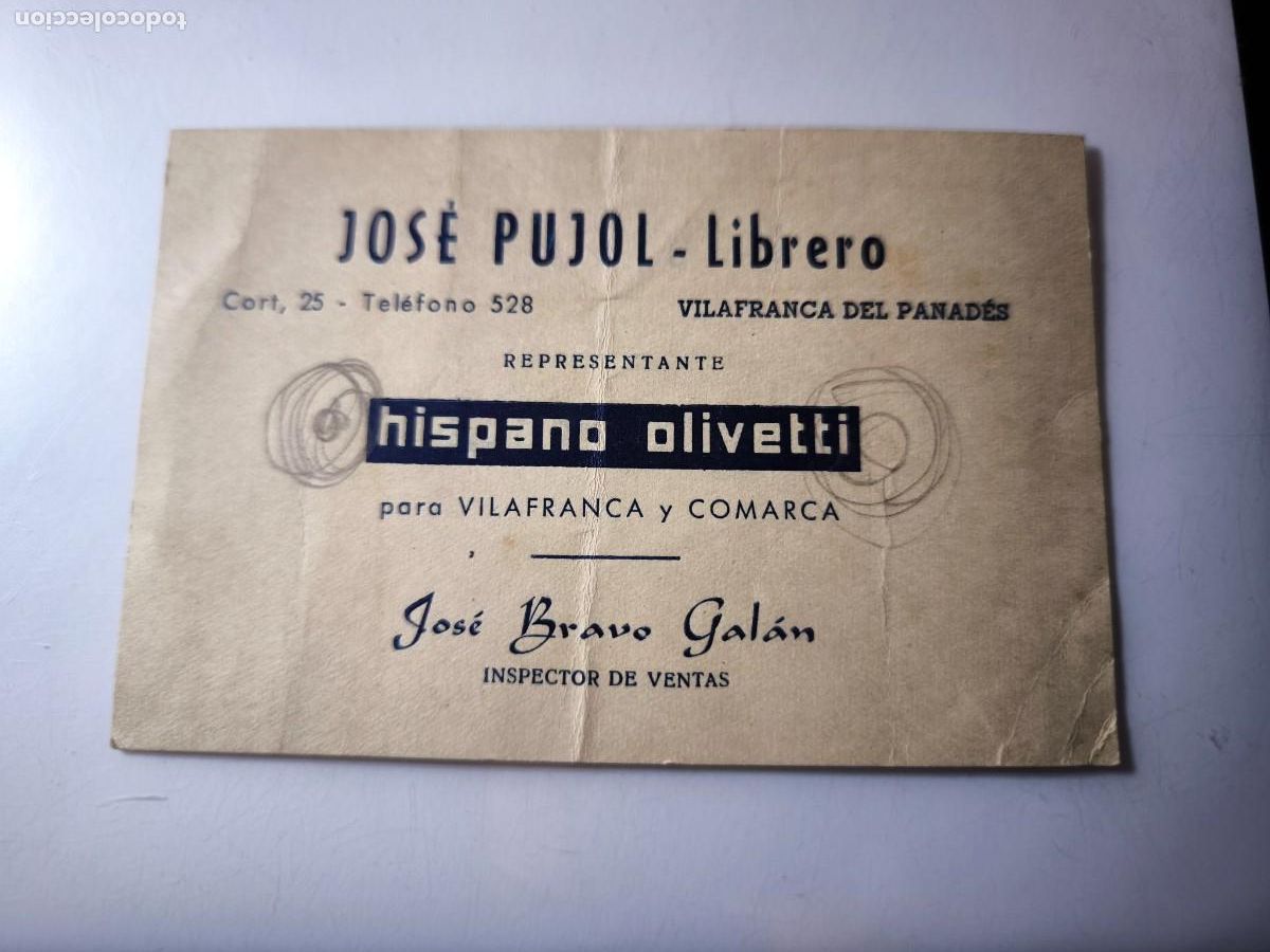 Documentos antiguos: Antigua tarjeta de Visita o Comercial. Jos&eacute; Pujol. Librero. Vilafranca del panad&eacute;s Barcelona
