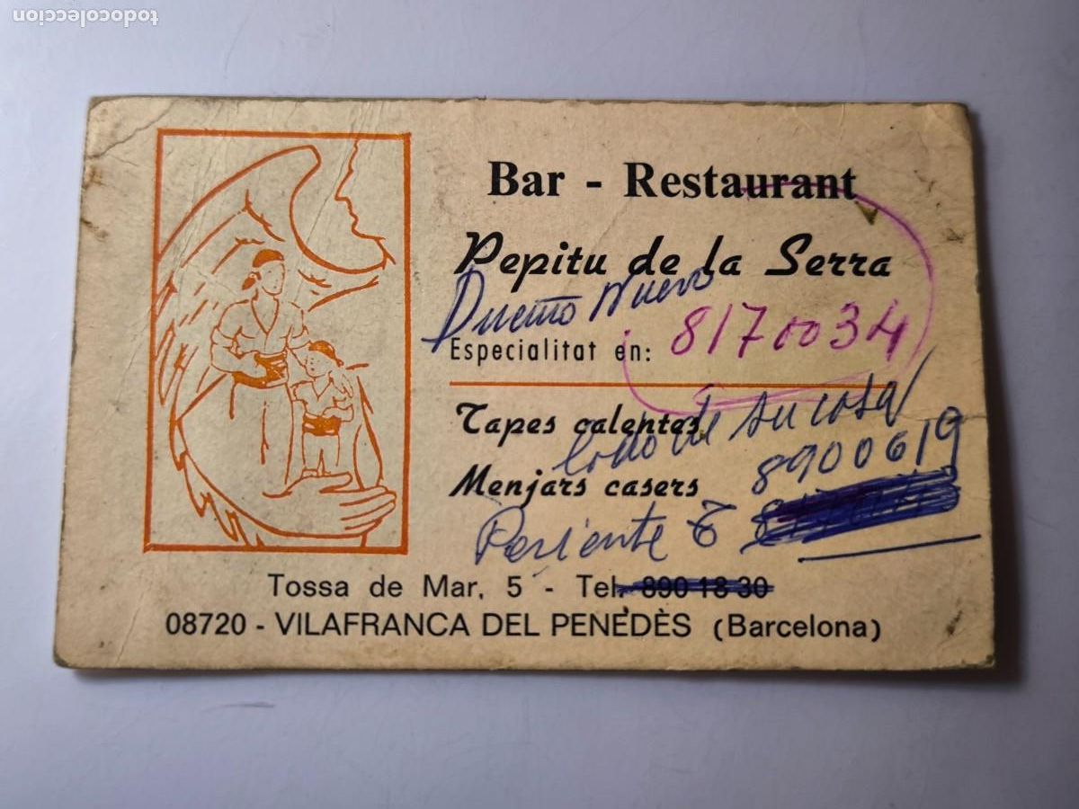 Documentos antiguos: Antigua tarjeta de Visita o Comercial. Bar Pepitu de la Serra. Vilafranca del panad&eacute;s Barcelona