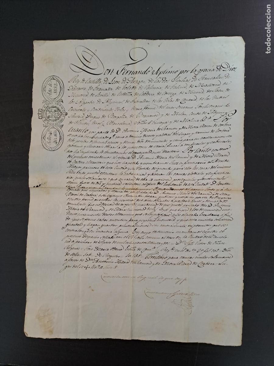 Documentos antiguos: ANTONIO M&ordf;Y DE RAMON Y DE MORA BARON DE CORBERA-CONCESION DE TIERRAS-FERNANDO VII