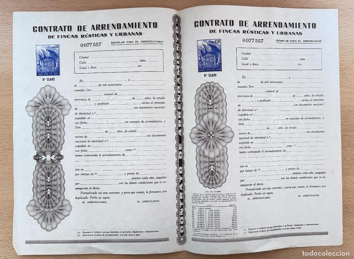 Documentos antiguos: Contrato de arrendamiento antiguo Espa&ntilde;a - sin usar