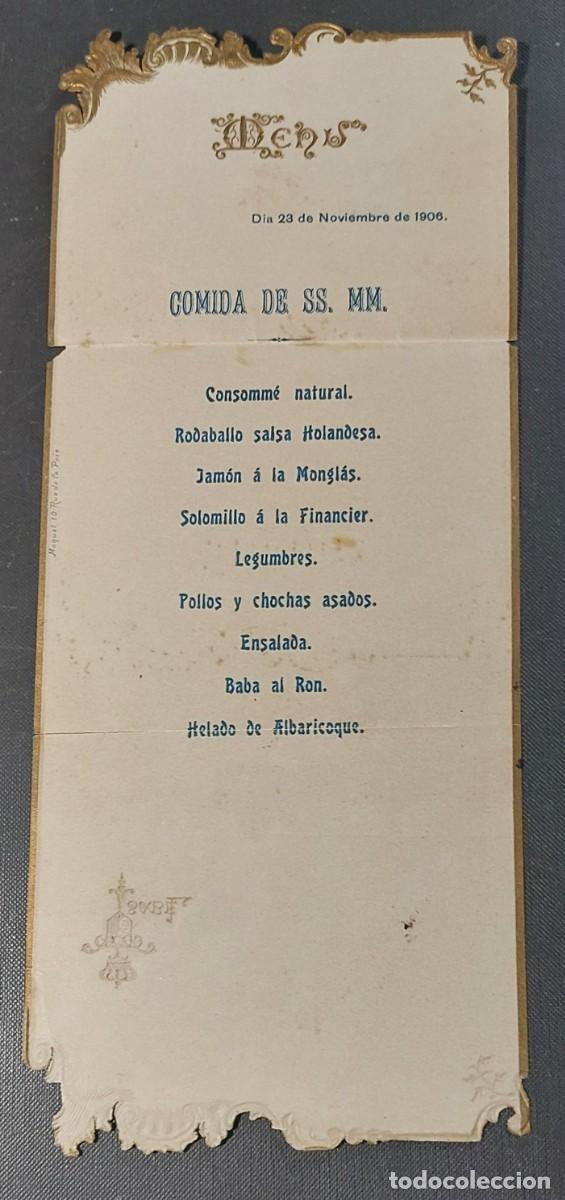 Documentos antiguos: MENU HIST&Oacute;RICO ALFONSO XII Y VICTORIA EUGENIA EL 23 NOVIEMBRE 1906