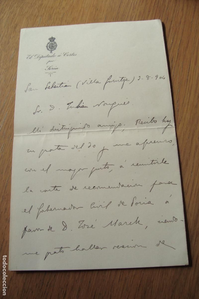 Documentos antiguos: CARTA FIRMADA VIZCONDE DE EZA LUIS DE MARICHALAR Y MONREAL DIPUTADO CORTES SORIA. SAN SEBASTIAN 1904