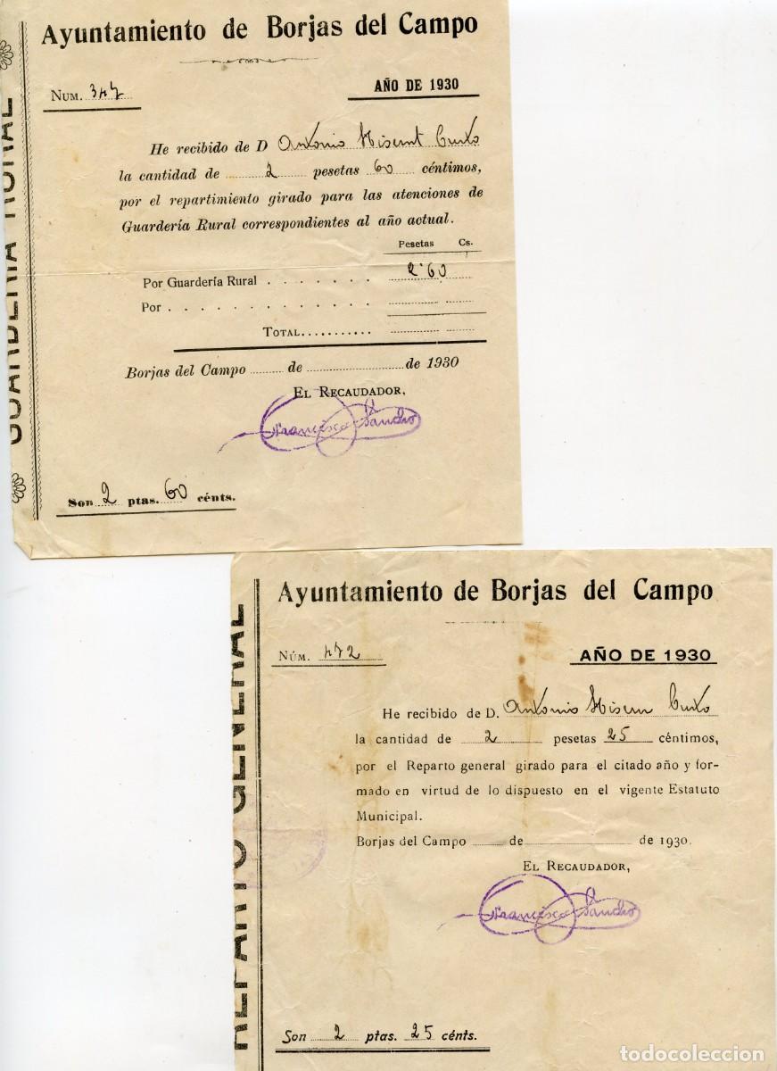 Documentos antiguos: &rdquo;Borjas del Campo&rdquo; (Les Borges del Camp) 2 Rebuts municipals 1930