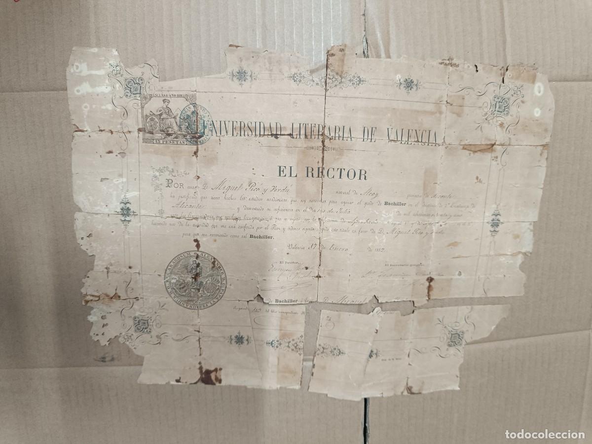 Documentos antiguos: ANTIGUO CARTEL DIPLOMA DE 1882, UNIVERSIDAD LITERARIA DE VALENCIA, TITULO DE BACHILLER -P21