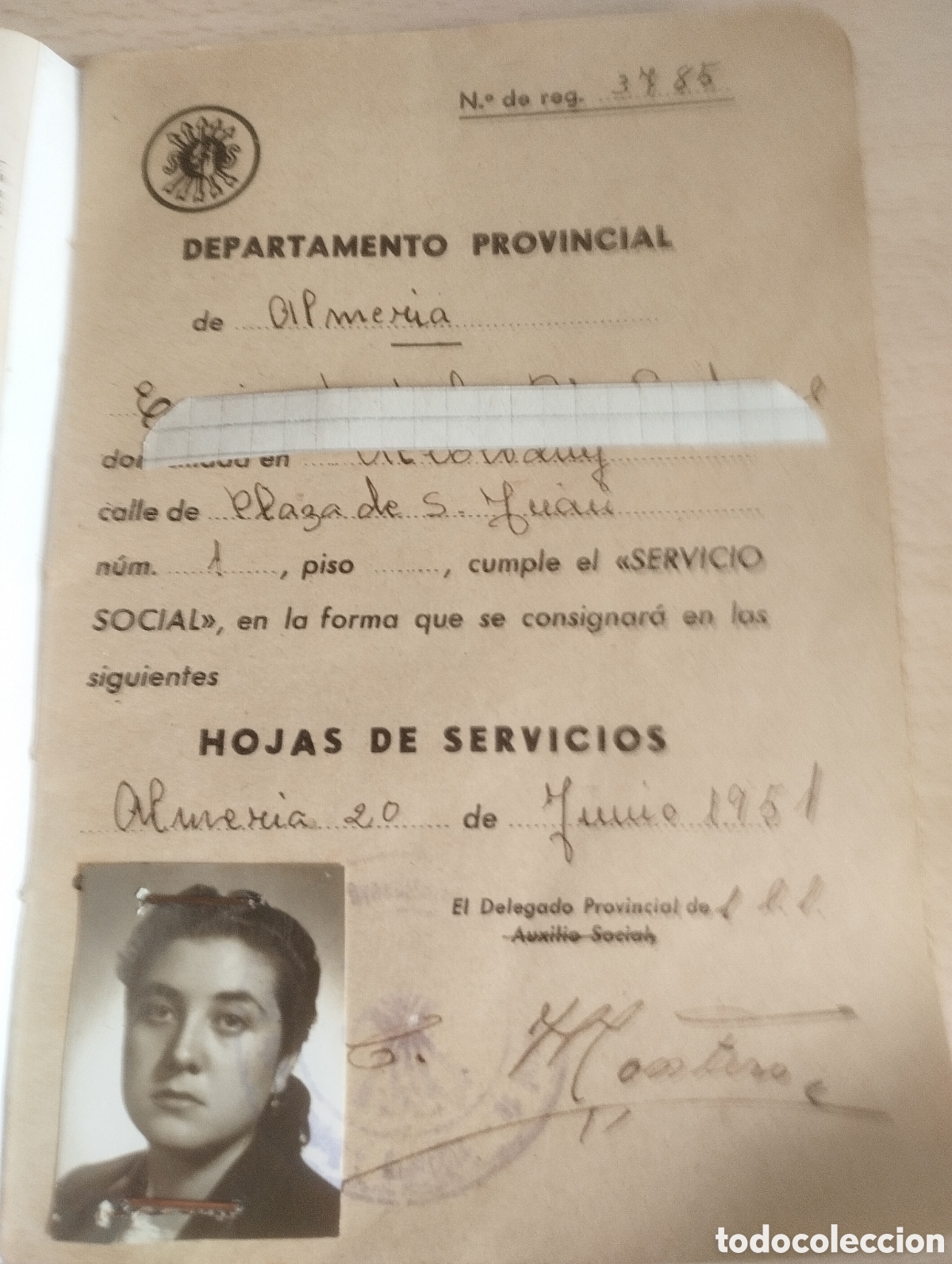 Documentos antiguos: ALMER&Iacute;A FALANGE ESPA&Ntilde;OLA SECCION FEMENINA SERVICIO SOCIAL 1951