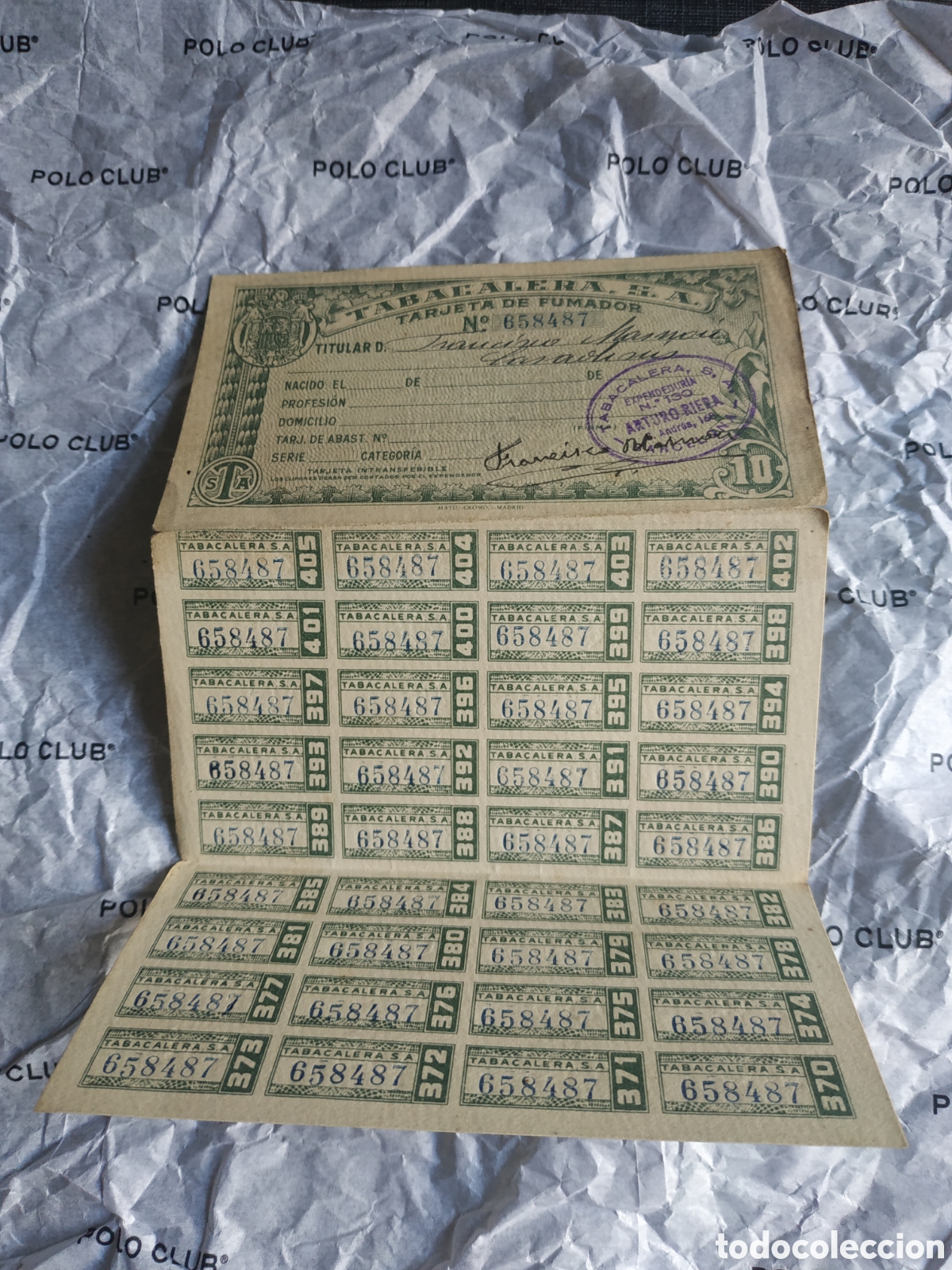 Documentos antiguos: Tarjeta de fumador . tabacalera .