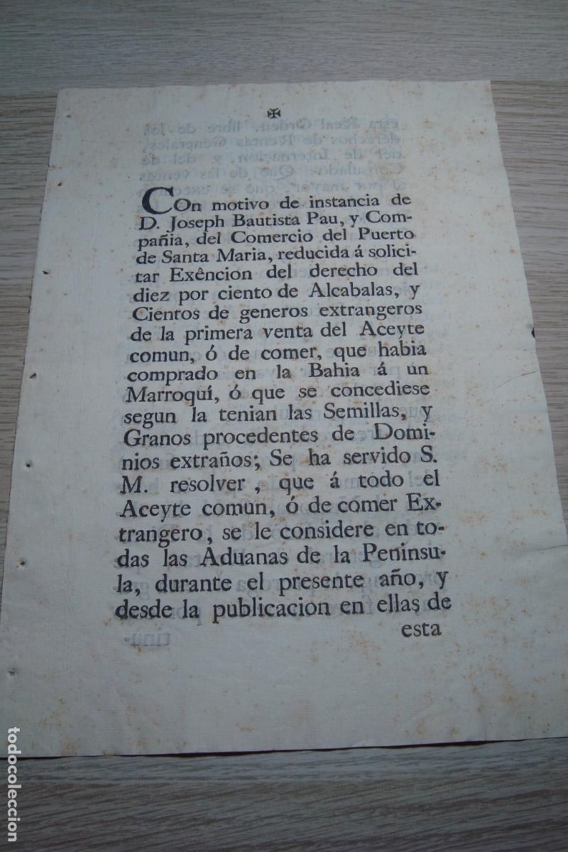 Documentos antiguos: REAL ORDEN RELATIVA A COMERCIO E IMPUESTOS AL ACEITE COMUN DE COMER ARAJUEZ 1798. EN SEVILLA 1798.