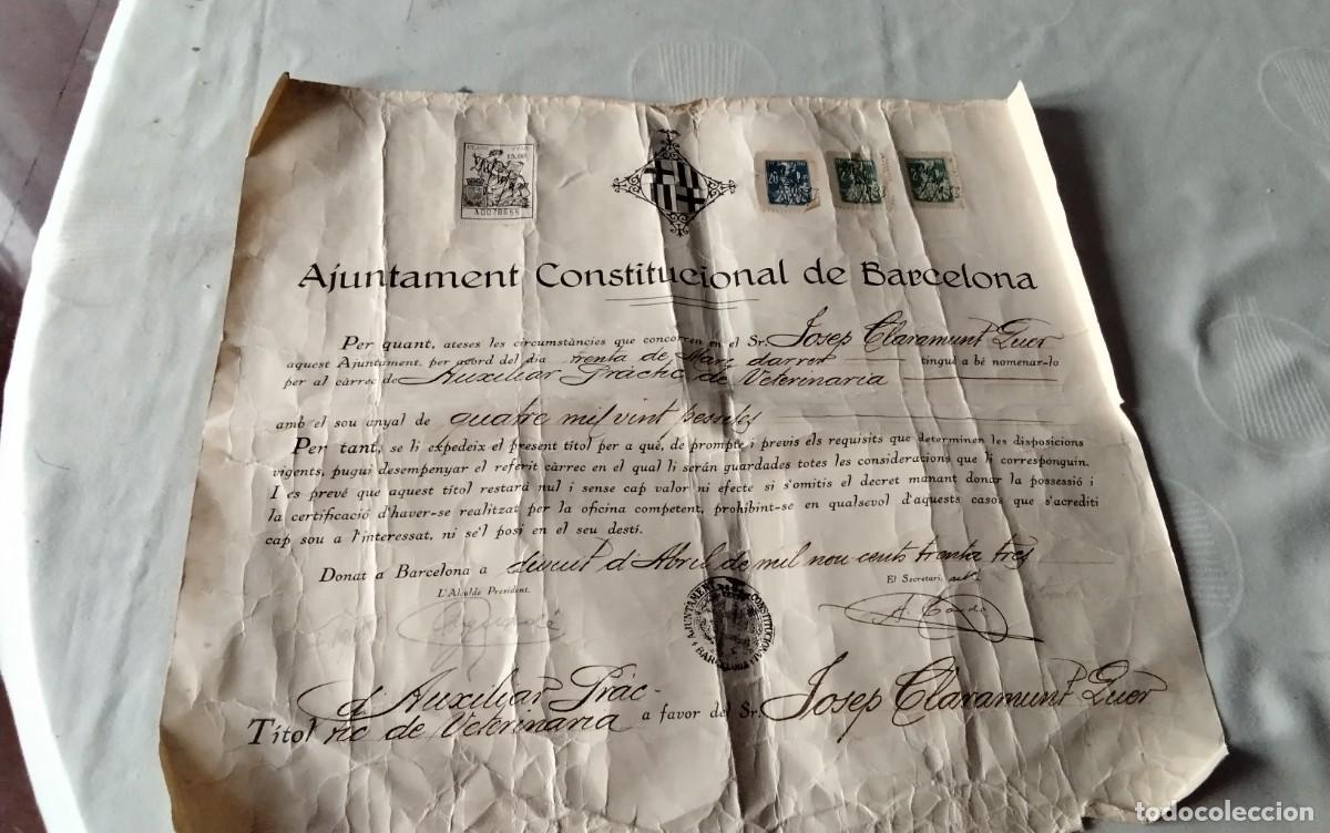 Documentos antiguos: BARCELONA DOCUMENTO DEL AYUNTAMIENTO CONSTITUCIONAL DEL A&Ntilde;O 2023 , BUENOS SELLOS MUNICIPALES