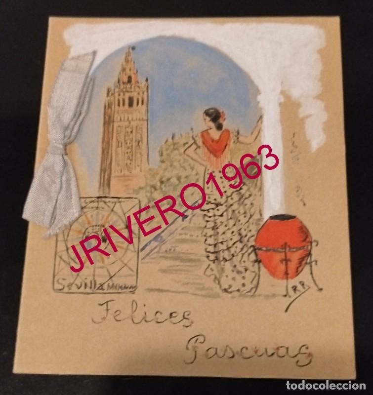 Documentos antiguos: FELICITACION PINTADA A MANO Y FIRMADA POR LA ESCRITORA VALLISOLETANA RITA RECIO