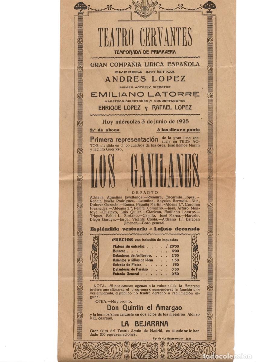 Documentos antiguos: TEATRO CERVANTES TEMPORADA DE PRIMAVERA. COMPA&Ntilde;IA LIRICA ANDRES LOPEZ, 3 DE JUNIO DE 1925