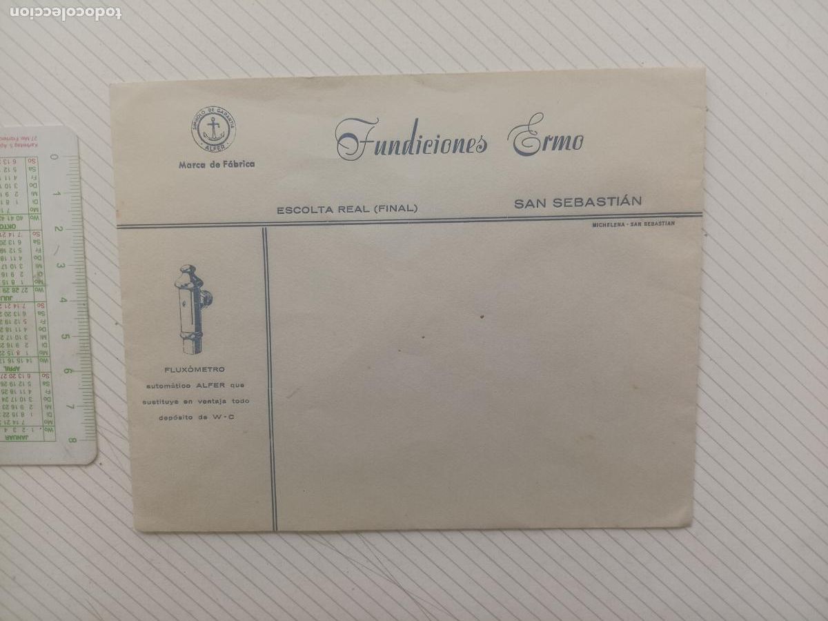 Documentos antiguos: Sobre vac&iacute;o Fundiciones Ermo, San Sebasti&aacute;n. Flux&oacute;metro