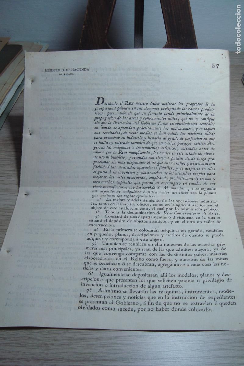 Documenti antichi: ORDEN REAL MINISTERIO HACIENDA MAQUINAS INSTRUMENTOS ARTISTICOS. LUIS LOPEZ BALLESTEROS MADRID 1824