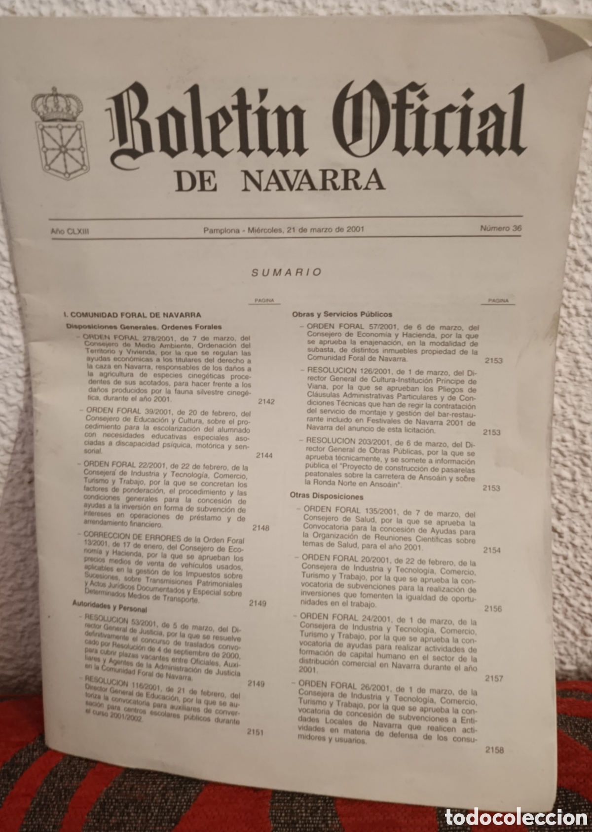 Documentos antiguos: Bolet&iacute;n Oficial de Navarra (BON) - N&uacute;mero 36 - 21 de Marzo de 2001