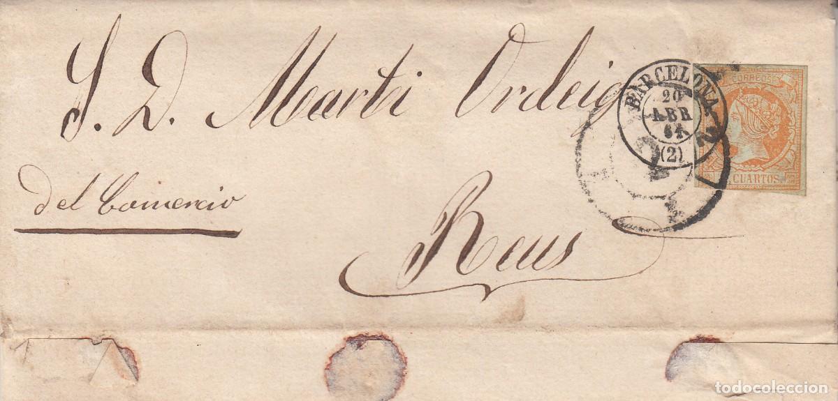 Documentos antiguos: 1861 - NUM. 52 - CARTA DE BARCELONAA REUS -RUEDA DE CARRETA Y FECHADOR SOBRE EL SELLO