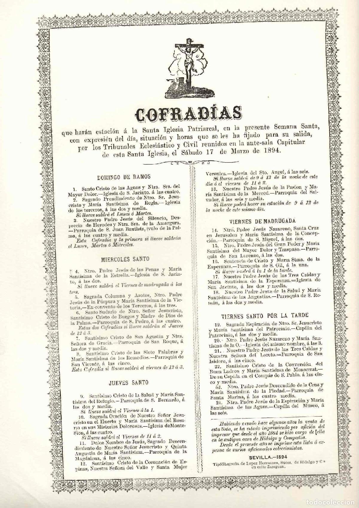 Documentos antiguos: NOMINA DE LAS COFRADIAS QUE HARAN ESTACION A LA SANTA IGLESIA PATRIARCAL DE SEVILLA. SEMANA SANTA