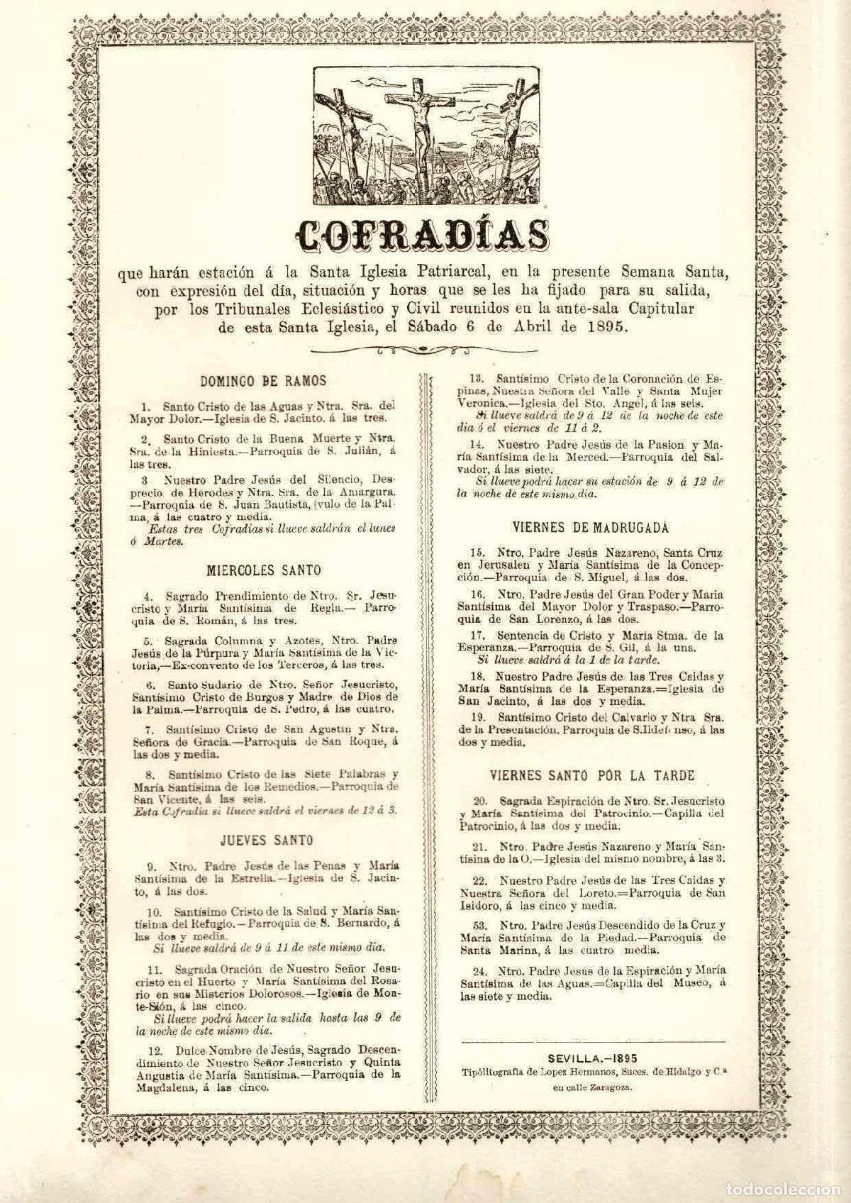 Documentos antiguos: NOMINA DE LAS COFRADIAS QUE HARAN ESTACION A LA SANTA IGLESIA PATRIARCAL DE SEVILLA. SEMANA SANTA