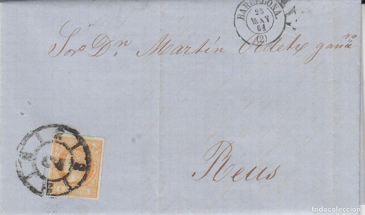 Documentos antiguos: 1861 - NUM. 52 - CARTA DE BARCELONA A REUS -RUEDA DE CARRETA Y FECHADOR