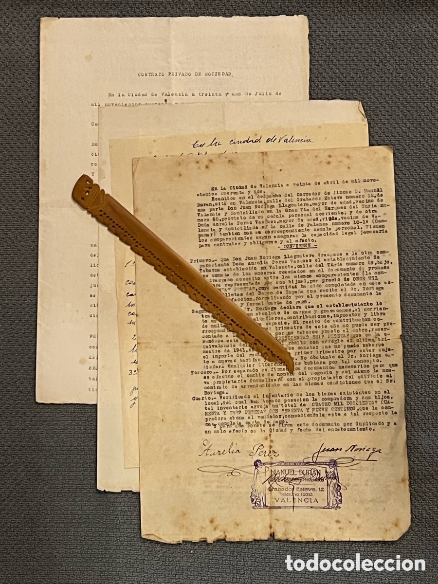Documentos antiguos: VALENCIA Curioso relato traspaso, de una Taberna en la Calle Turia en plena Posguerra Civil (a.1942)