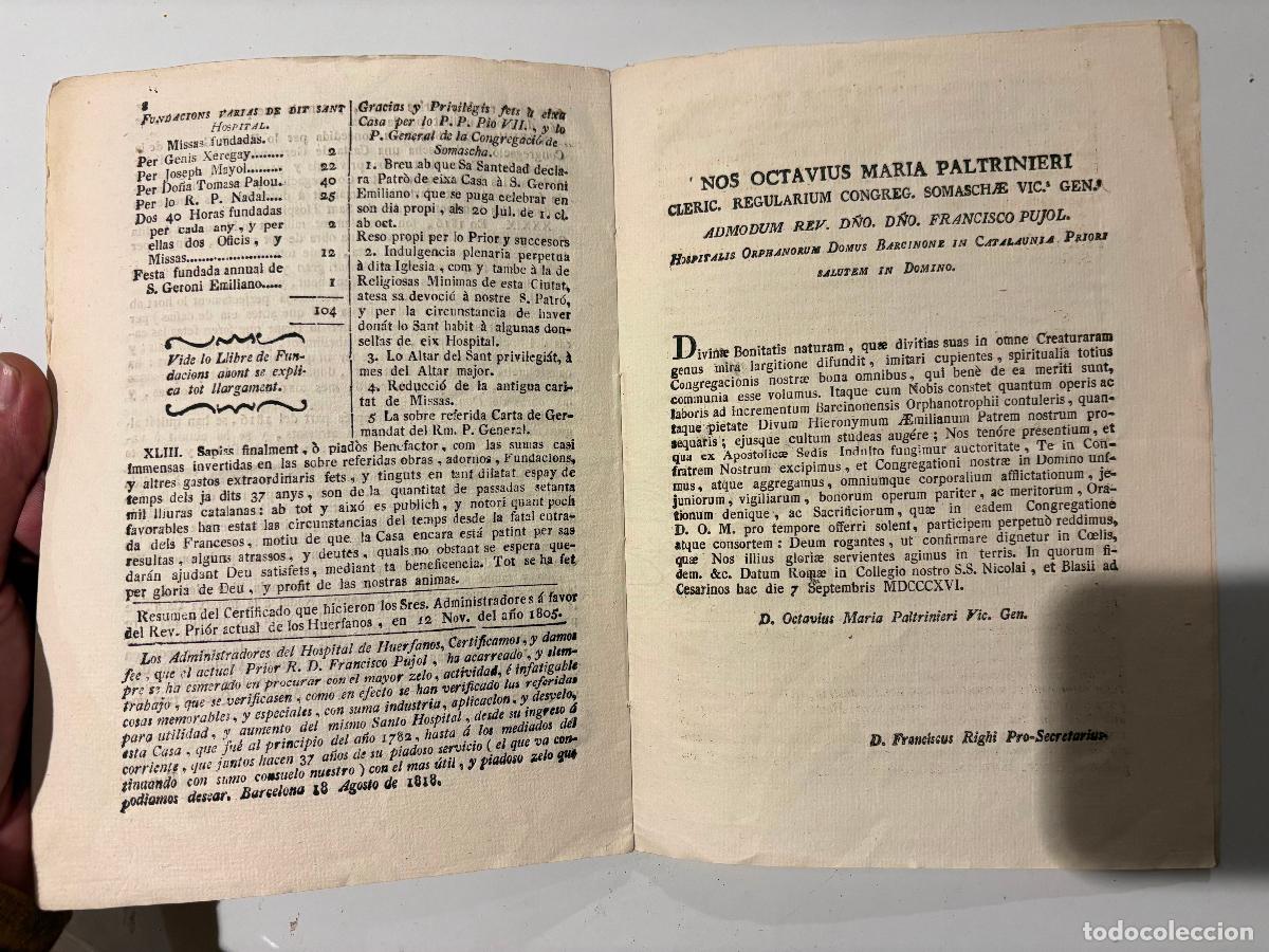Documentos antiguos: NI&Ntilde;OS HUERFANOS 1783 1817 ESTAT DE ALGUNAS COSAS ESPECIALES CASA I HOSPITAL DE HORFANS DE BARCELONA