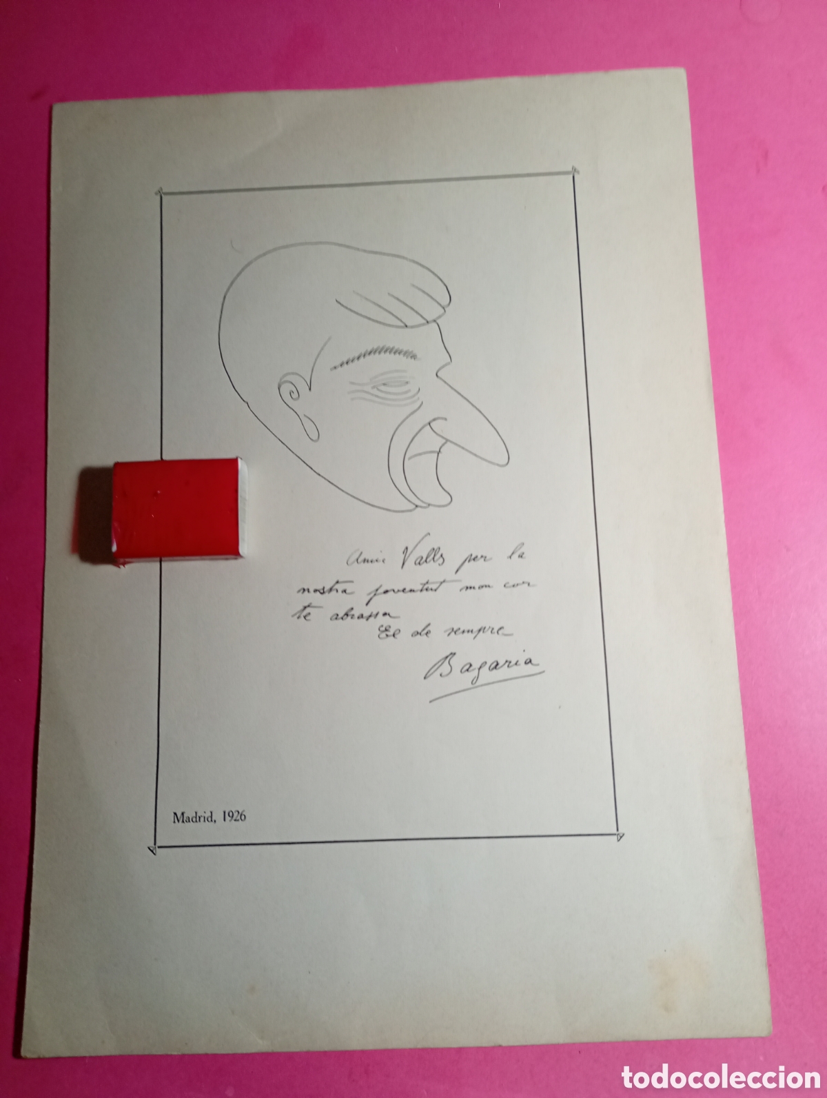 Documentos antiguos: Caricatura de Valls por Bagar&iacute;a (Madrid, 1926). Impreso &eacute;poca. Memorias de juventud bohemia. Raro.