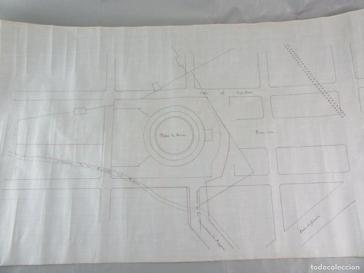 Documentos antiguos: Plano en papel tela. Plaza de Toros de Ventas, Fuente del Berro, Jorge Ju&aacute;n, Gran V&iacute;a, etc. A&ntilde;os 20