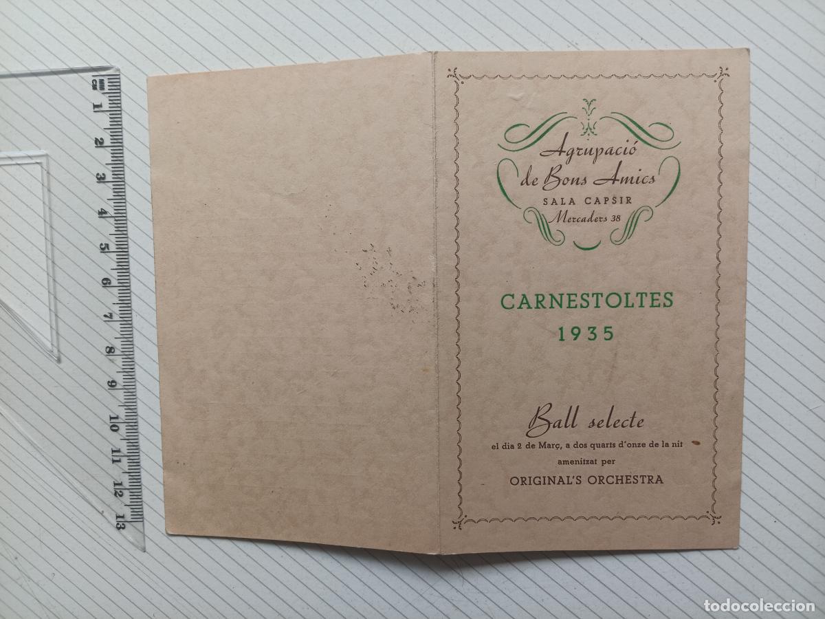 Documentos antiguos: Carnavales de Barcelona 1935 Carnestoltes, Agrupaci&oacute; de Bons Amics, Sala Capsir