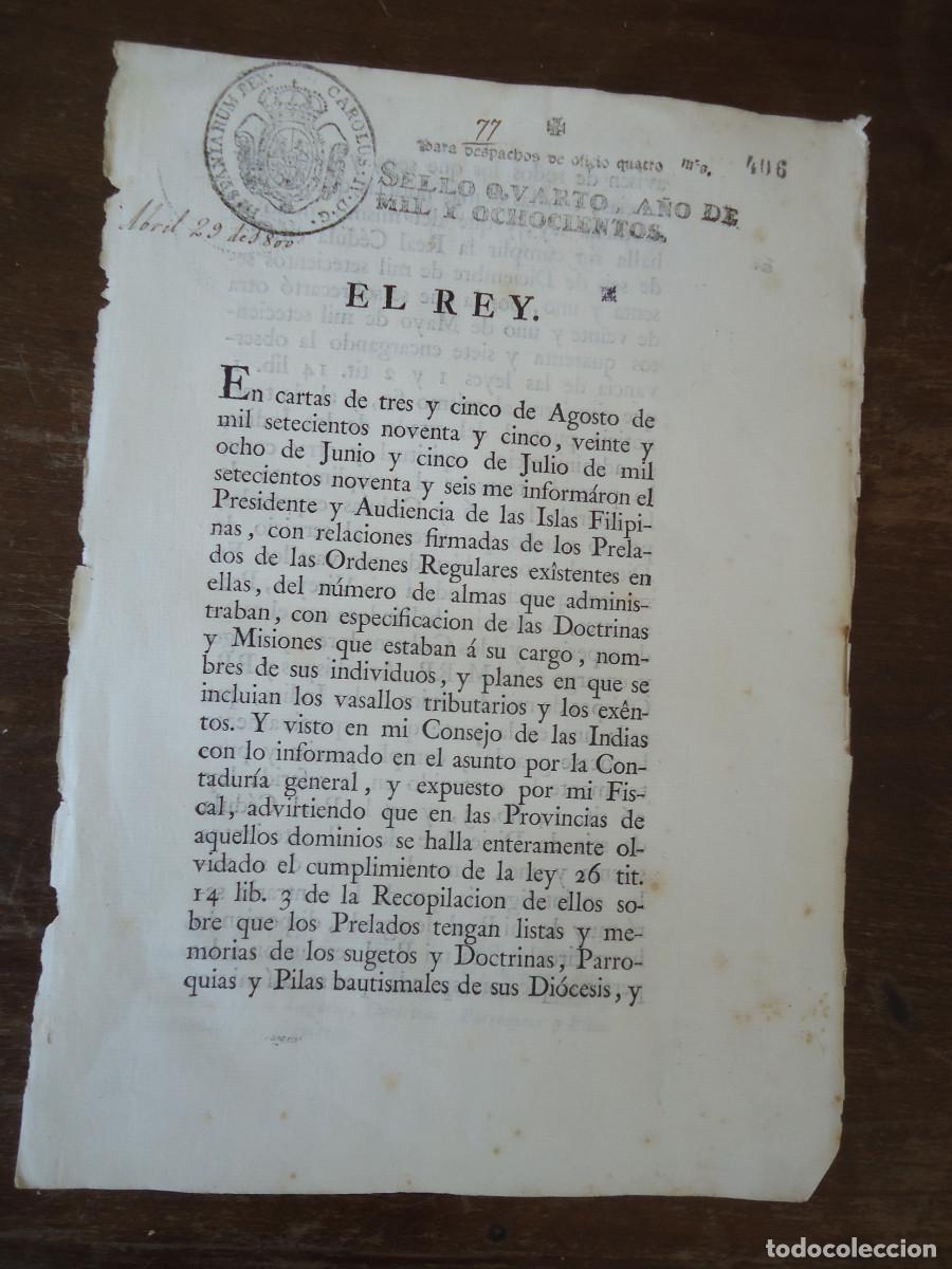 Documentos antiguos: EL REY ... PRESIDENTE Y AUDIENCIA DE LAS ISLAS FILIPINAS ... MISIONES ... Aranjuez 1800
