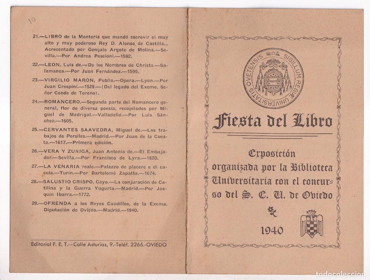 Documentos antiguos: FIESTA DEL LIBRO. EXPOSICI&Oacute;N DE LA BIBLIOTECA UNIVERSITARIA DE OVIEDO. 1940. ASTURIAS. SEU