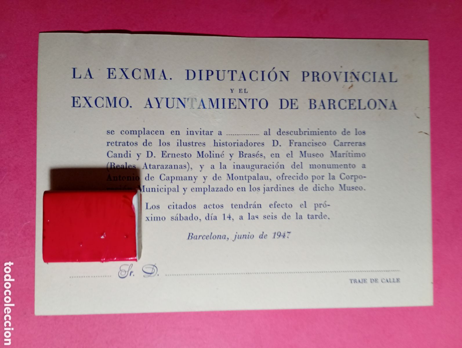 Documentos antiguos: barcelona diput. y ayto. invita descubrir retratos carreras candi y molin&eacute; bras&eacute;s en museo maritimo