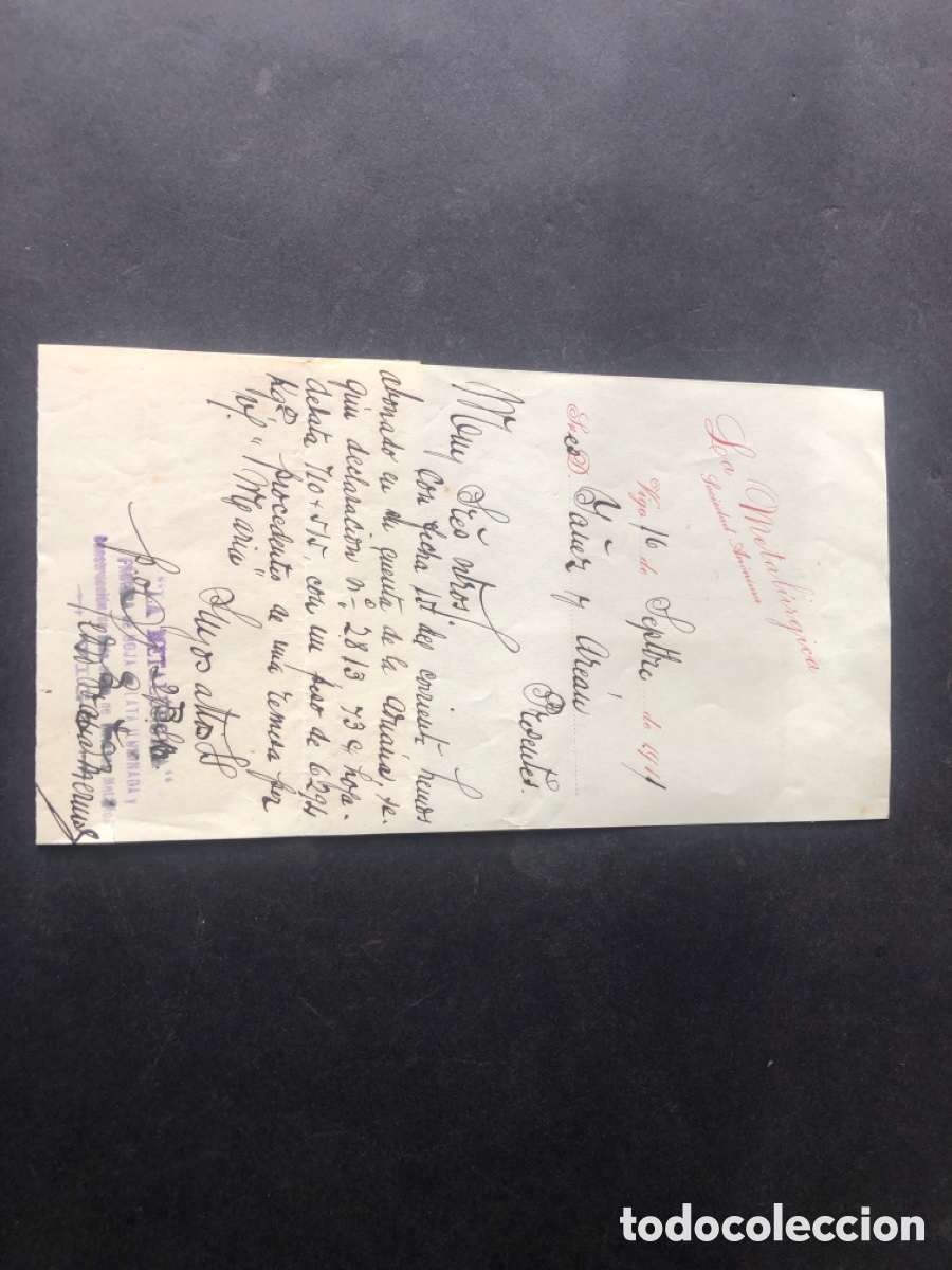 Documentos antiguos: Antiguo y raro recibo de pago LA METALURGICA VIGO dirigido a Ya&ntilde;ez y Arean