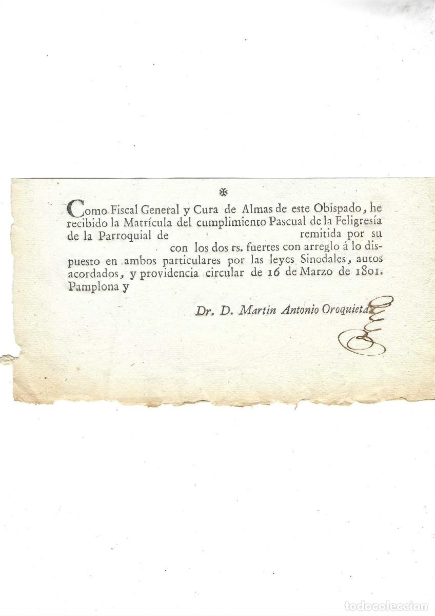 Documentos antiguos: Obispado de Pamplona 1801