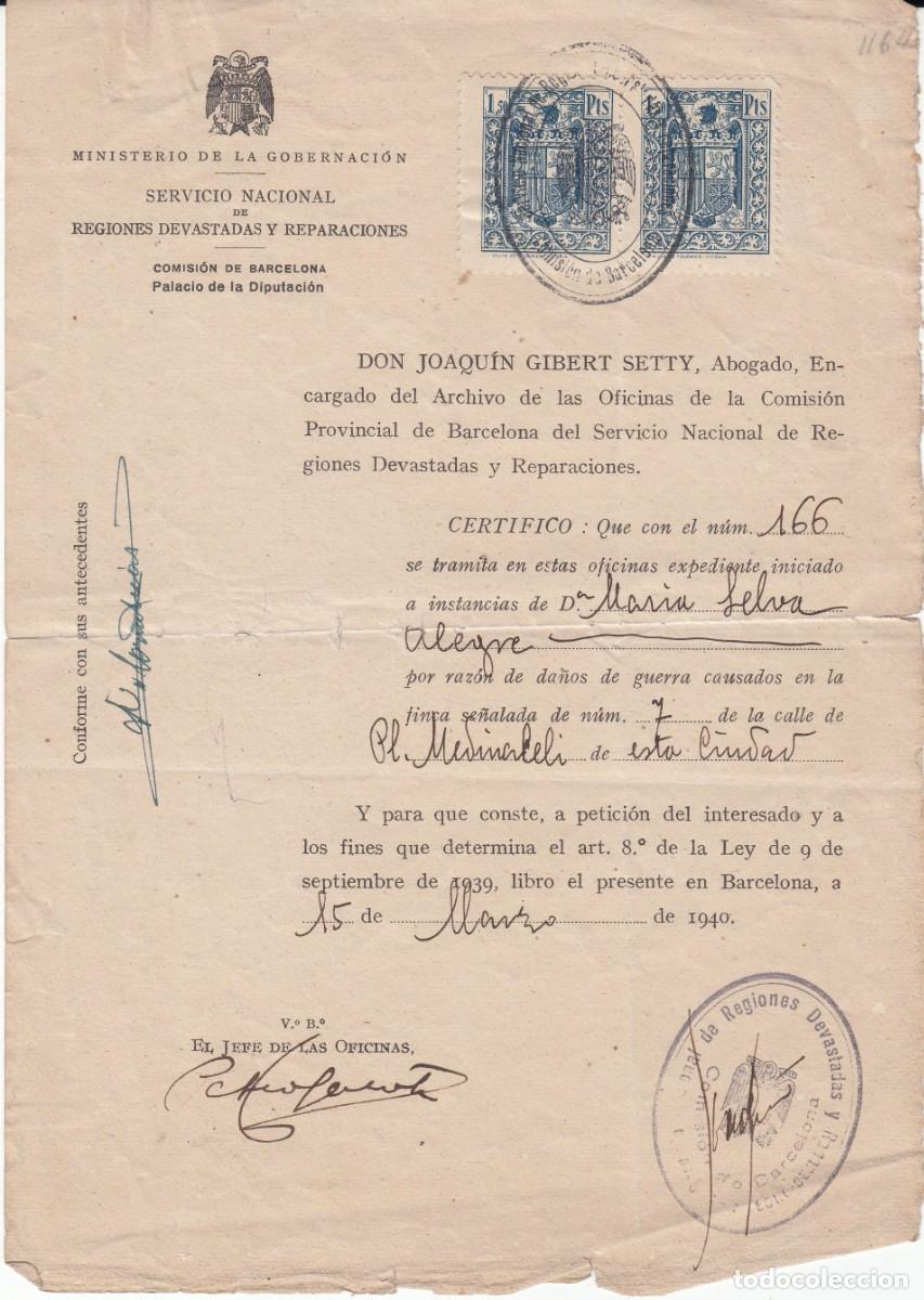 Documentos antiguos: MARZO 1940 GUERRA CIVIL - CERTIFICADO DE SOLICITUD DE AYUDA PARA DA&Ntilde;OS DE GUERRA - BARCELONA