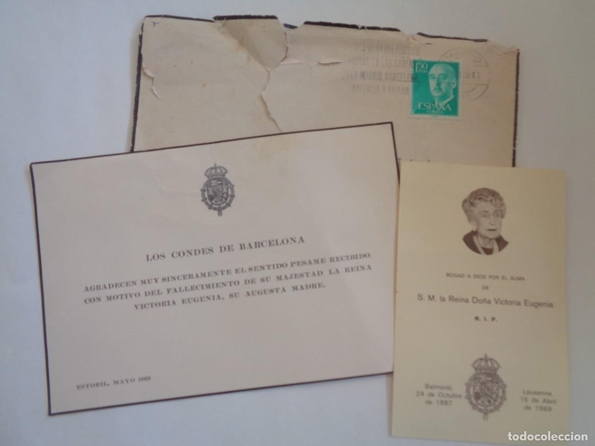Documentos antiguos: CARTA DE LOS CONDES DE BARCELONA CON TARJETA LUTO Y RECORDATORIO DE LA REINA VICTORIA 1969