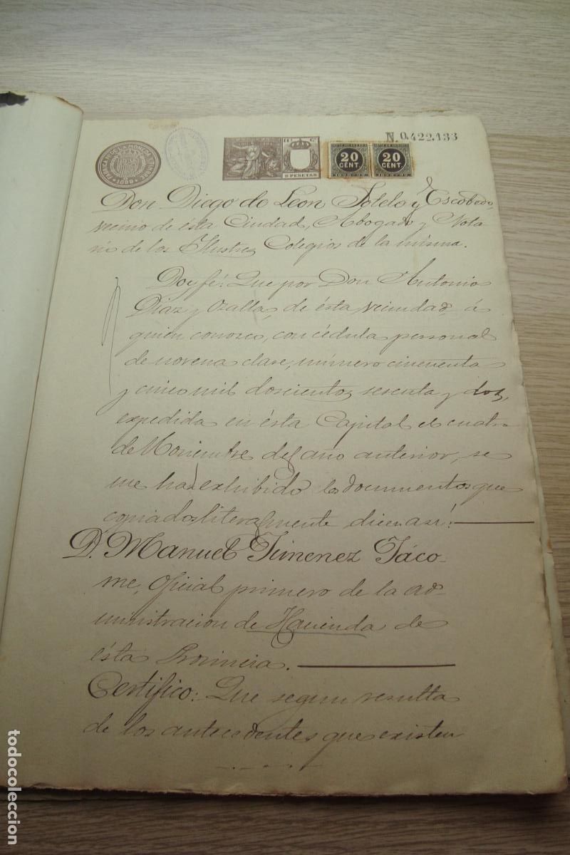 Documentos antiguos: ESCRITURA TITULOS PROPIEDAD TIERRA VEREDA DE SAN ROQUE PATERNA CAMPO HUELVA. 1899.