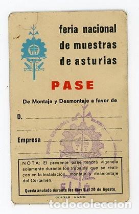 Documentos antiguos: GIJON. ASTURIAS. PASE XVI feria nacional de muestras de Asturias. 1972. SIN USAR