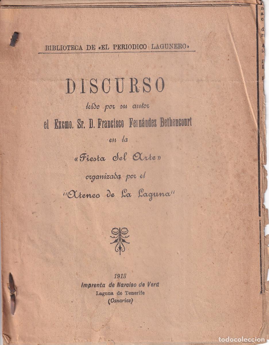 Documentos antiguos: TENERIFE D. FRANCISCO FERNANDEZ BETHENCOURT FIESTA DE ARTE 1913 PERIODICO LAGUNERO
