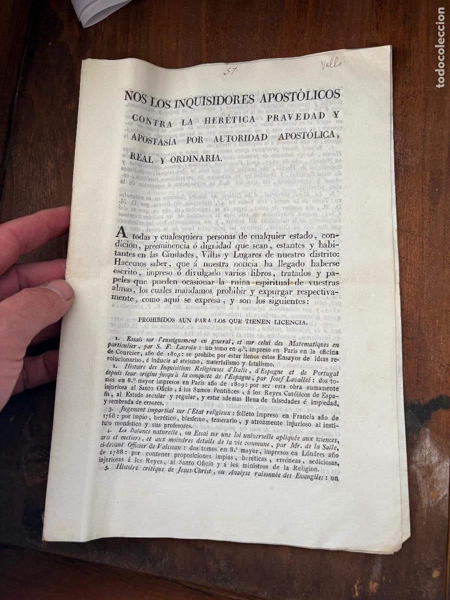 Documentos antiguos: Nos los inquisidores Iglesia cat&oacute;lica folleto de varias p&aacute;ginas