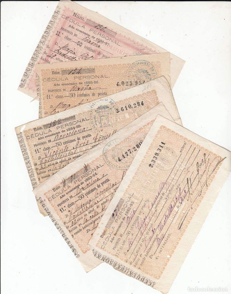 Documentos antiguos: CASTELLBISBAL -CEDULA PERSONAL 5 C&Eacute;DULAS PERSONALES CONSECUTIVAS DEL 1882 A 1887