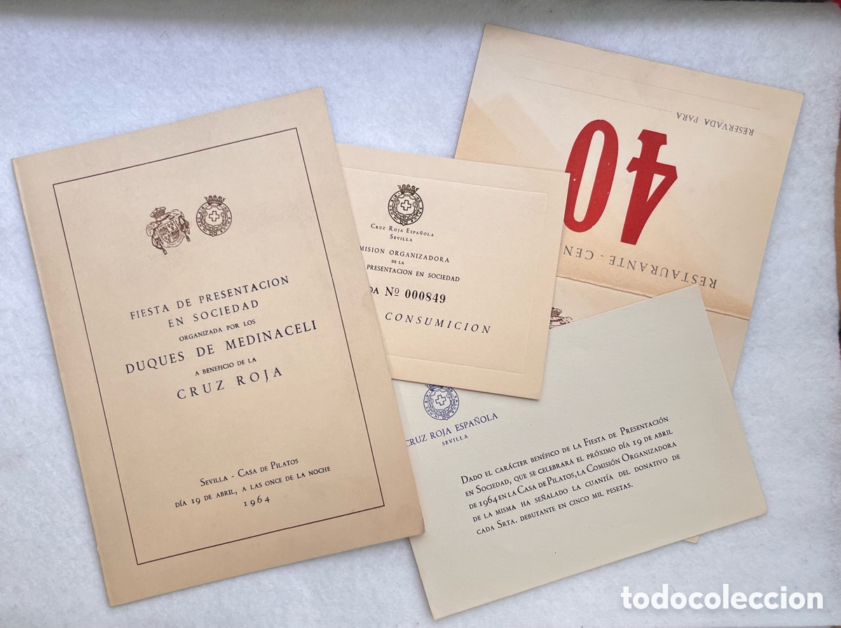 Documentos antiguos: FIESTA PRESENTACI&Oacute;N SOCIEDAD - BENEFICIO CRUZ ROJA / CASA DE PILATOS / DUQUES MEDINACELI / SEVILLA