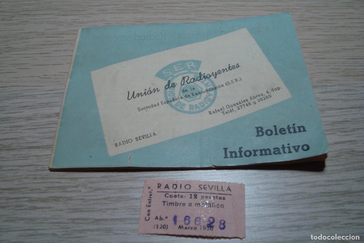 Documentos antiguos: ANTIGUO BOLETIN INFORMATIVO. UNION RADIOYENTES SER RADIO SEVILLA 1950.