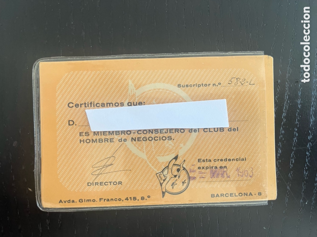 Documentos antiguos: Carnet miembro del club de hombre de negocios