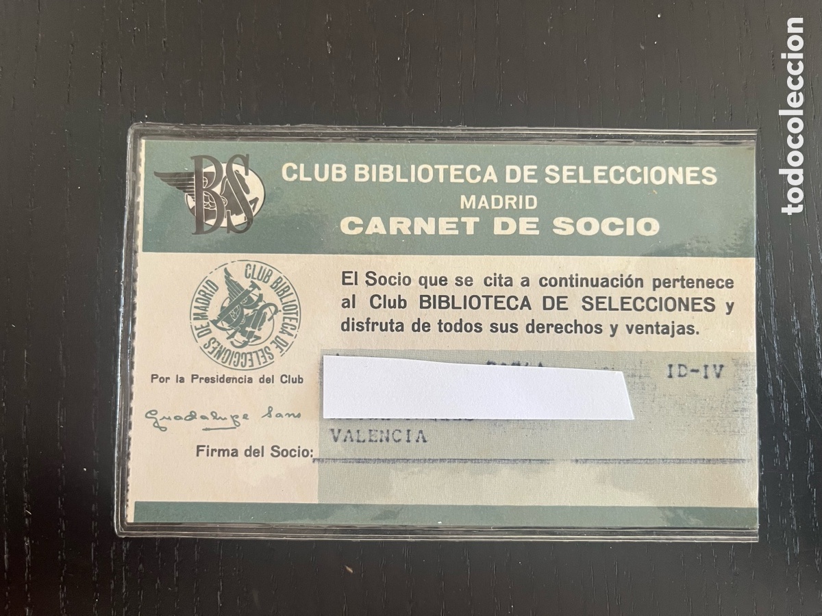 Documentos antiguos: Carnet, socio biblioteca de selecciones