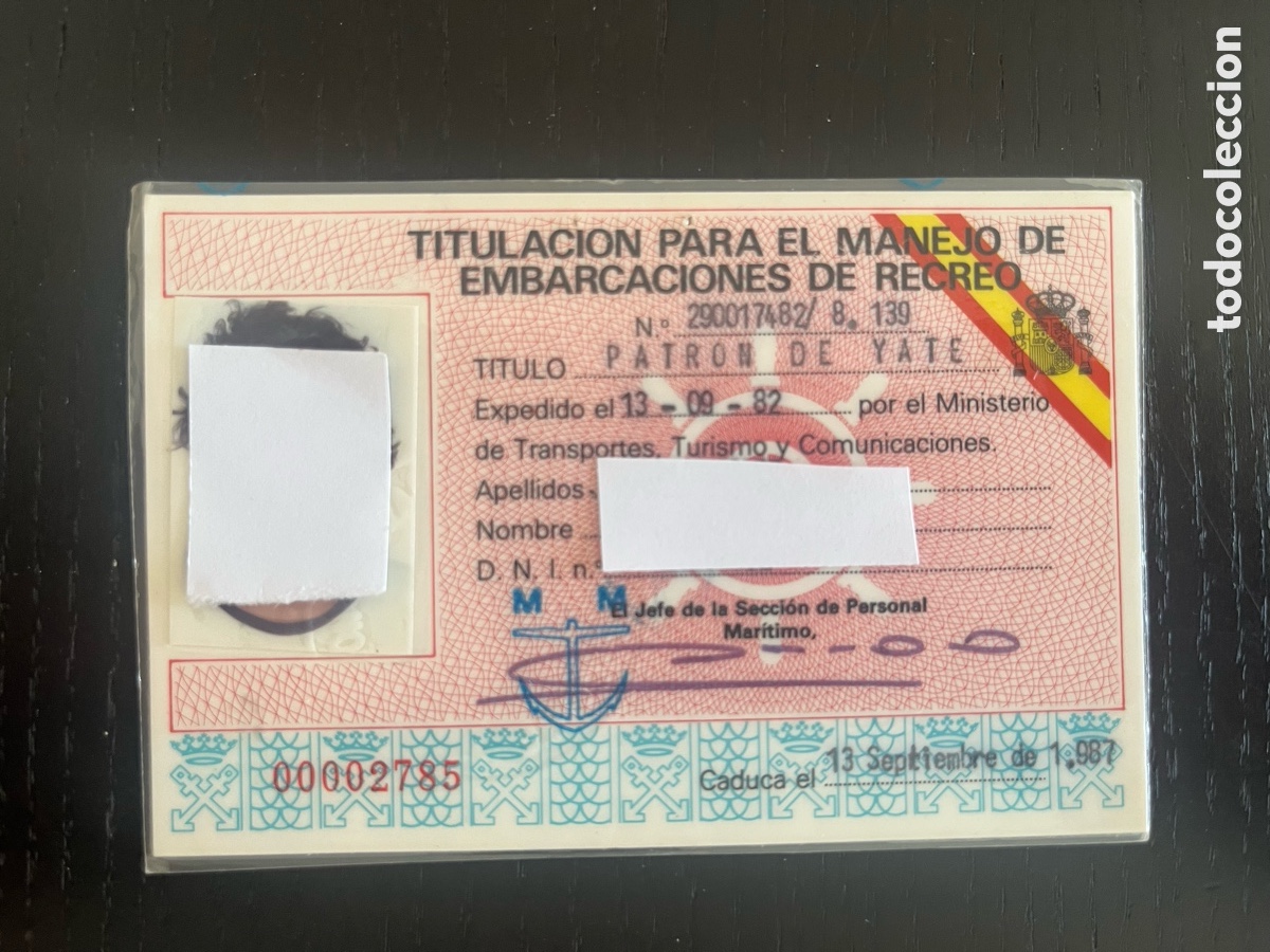 Documentos antiguos: Carnet patr&oacute;n de yate