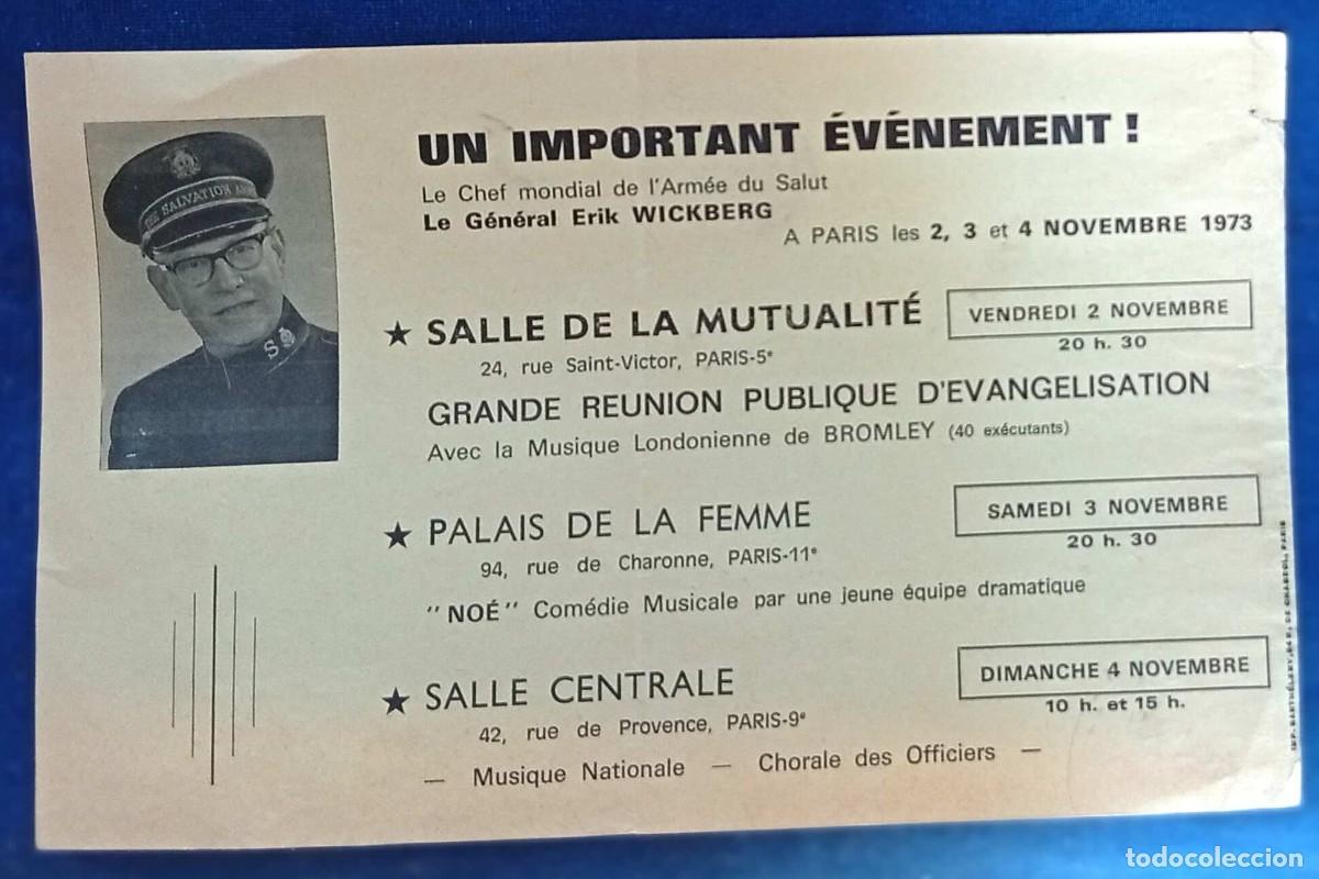 Documentos antiguos: HOJA VOLANTE. LE GENERAL ERIK WICKBERG. GRANDE REUNION PUBLIQUE D'EVAGELISATION. NOVEMBRE, 1973.