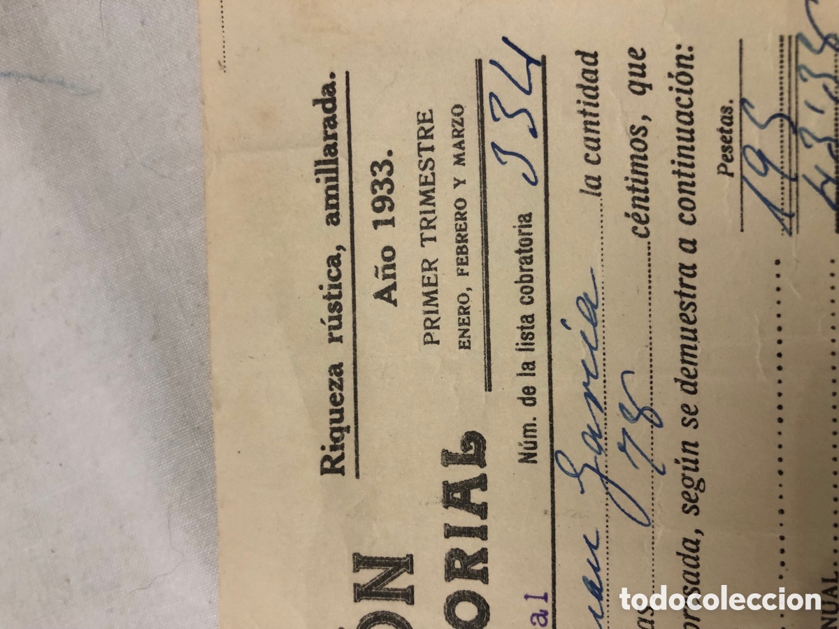 Documentos antiguos: Recibos Contribuci&oacute;n Territorial a&ntilde;o 1933 - Foto 5