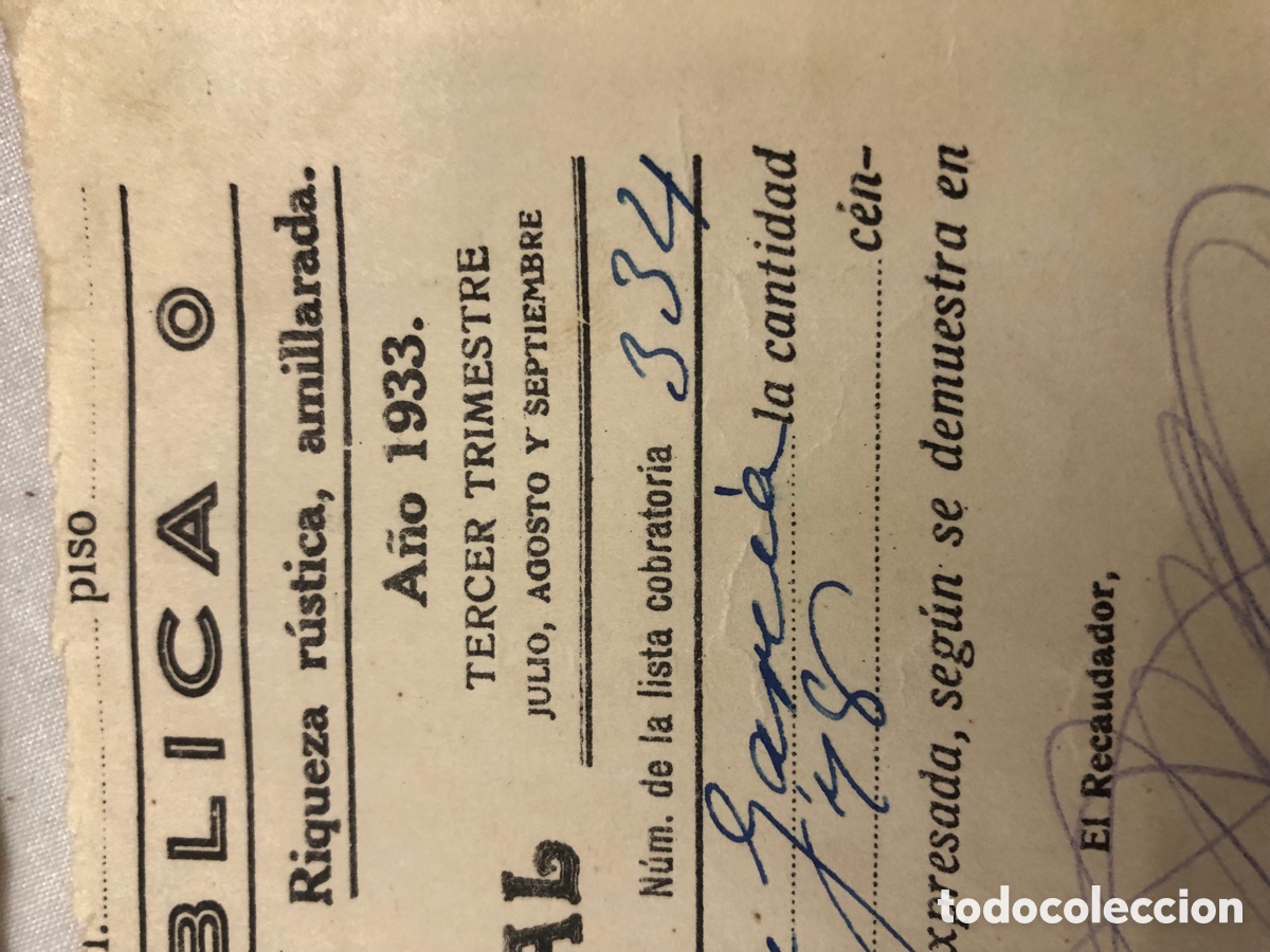 Documentos antiguos: Recibos Contribuci&oacute;n Territorial a&ntilde;o 1933 - Foto 6