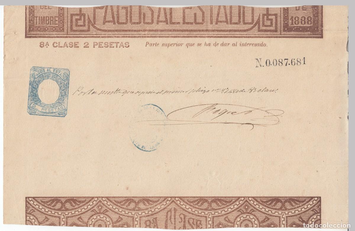 Documentos antiguos: 1888 PAPEL DE PAGOS AL ESTADO SELLO FISCAL CLASE 8 DE 2 PTS