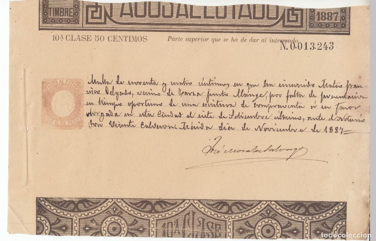 Documentos antiguos: 1888 PAPEL DE PAGOS AL ESTADO SELLO FISCAL CLASE 10 DE 50 CTS