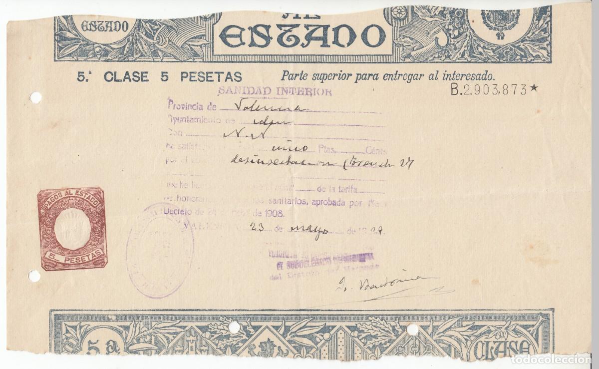 Documentos antiguos: PAPEL DE PAGOS AL ESTADO SELLO FISCAL CLASE 5 DE 5 PTS SERIE 1920